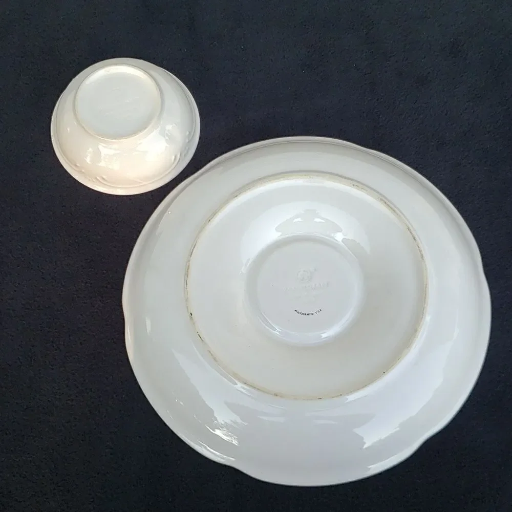 Beautiful Vintage Pfaltzgraff Ceramic Chip / Veggie & Dip Set Grapes Roses